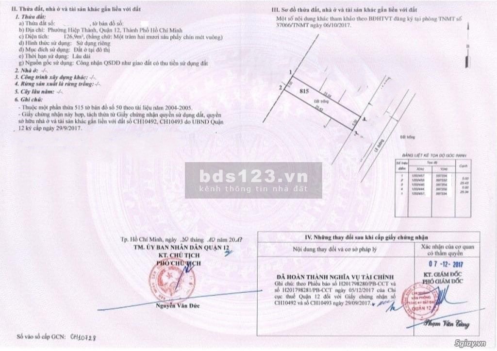 Bán nhà 1T1L đường Hiệp Thành 13, P Hiệp Thành, Q12, SHR, Diện tích 126,9m2, Giá chỉ 450tr.