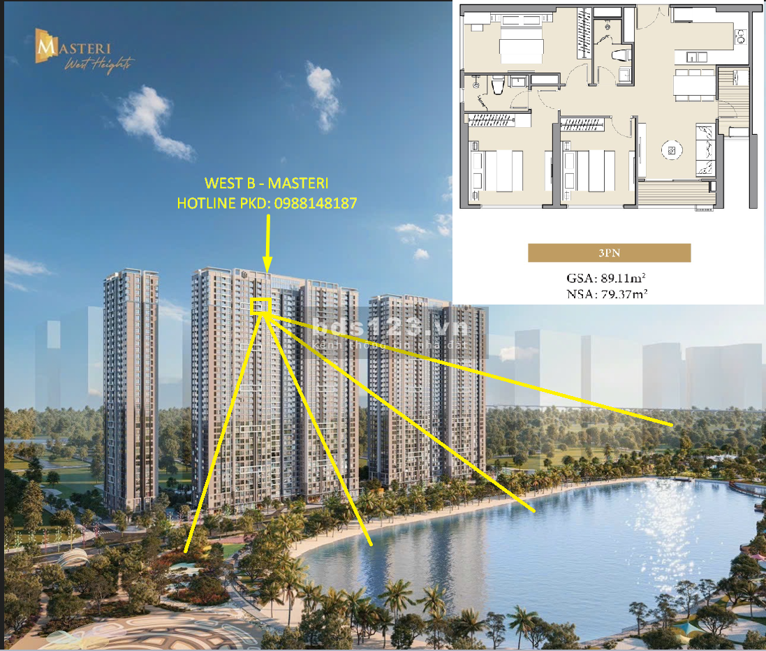 Căn 3 PN tòa B Masteri giảm 900 tr view biển hồ BC ĐB giá gốc ký trực tiếp CĐT căn 89m2 rộng nhất