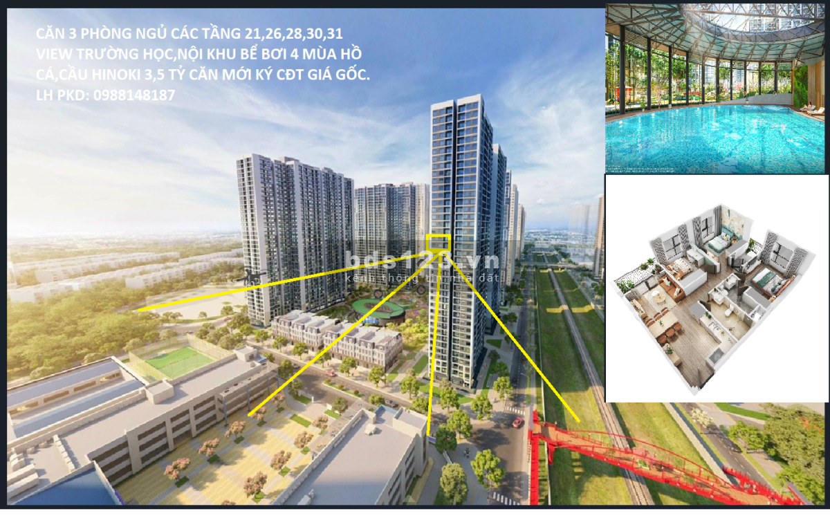 Vinhomes Smart City, căn 3PN - 2VS tầng 21,28,30 Sakura - chiết khấu 950 triệu nhận nhà ngay
