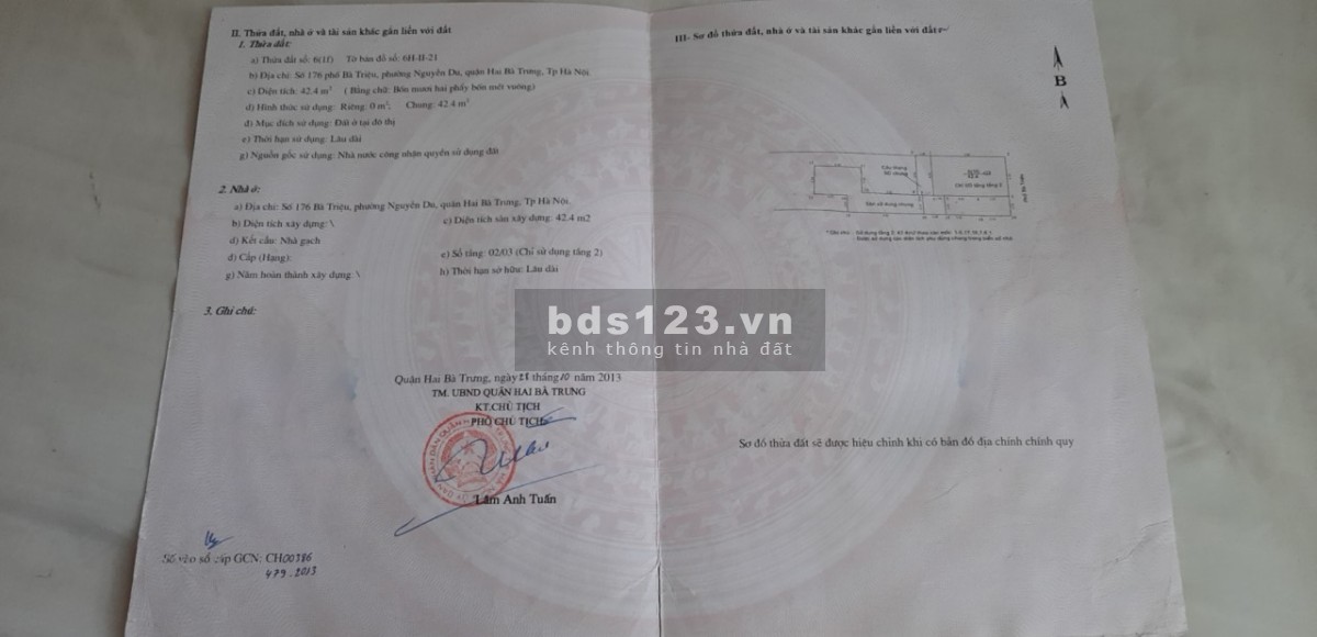 Chính chủ cần bán nhà tầng 2 số 176 Bà Triệu, Hà Nội. Giá 6.5 tỷ, có thương lượng
