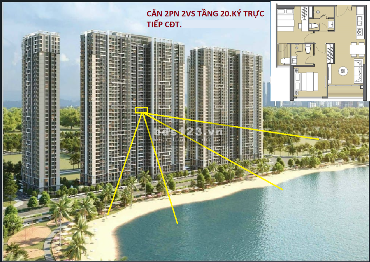 West B Masteri - Vinhomes Smart City căn 2PN 2VS 59m2 view biển hồ tầng 20 bán giá gốc CĐT 3,62tỷ