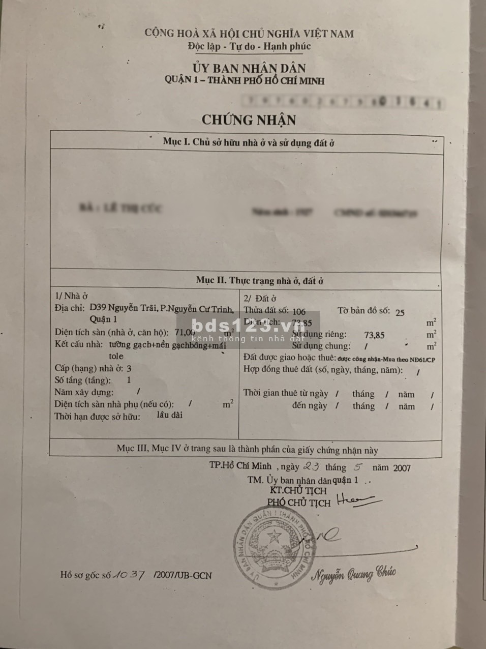 Bán nhà cấp 4 hẻm xe ba gác đường Nguyễn Trãi trung tâm thời trang Sài Gòn Q1