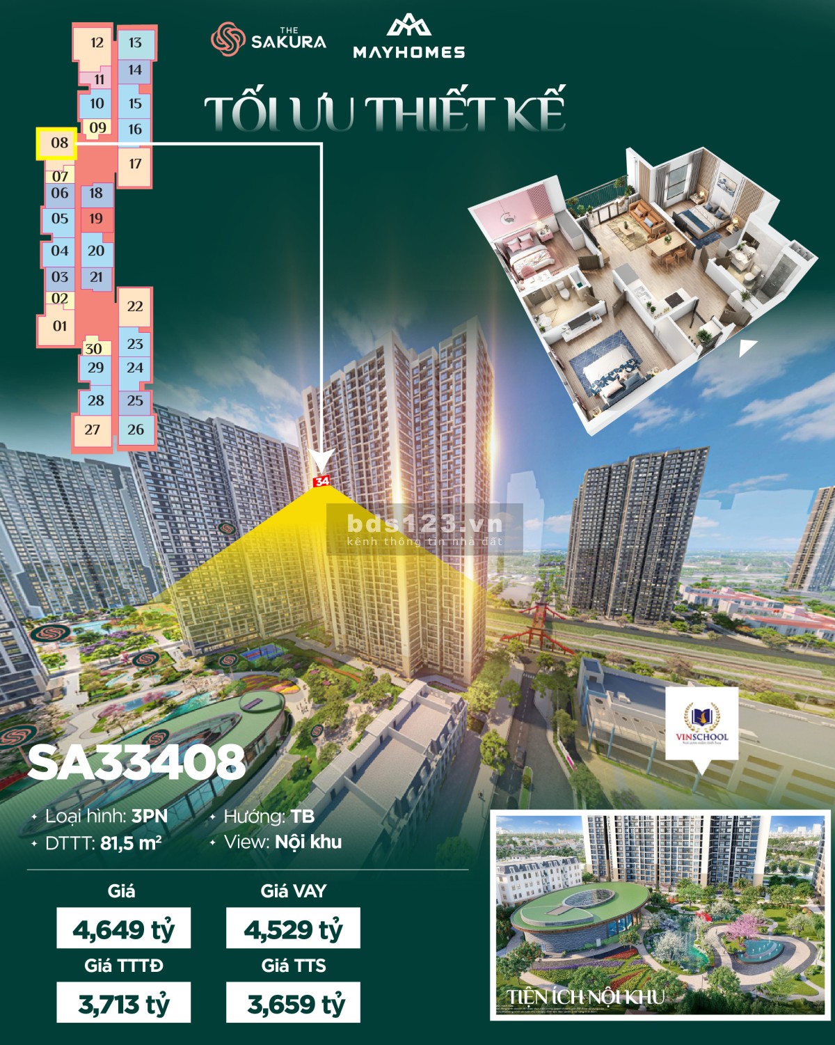 Chiết khấu 1,1 tỷ căn góc 3n 89m2, nhận nhà ở ngay, view công viên nhật bản