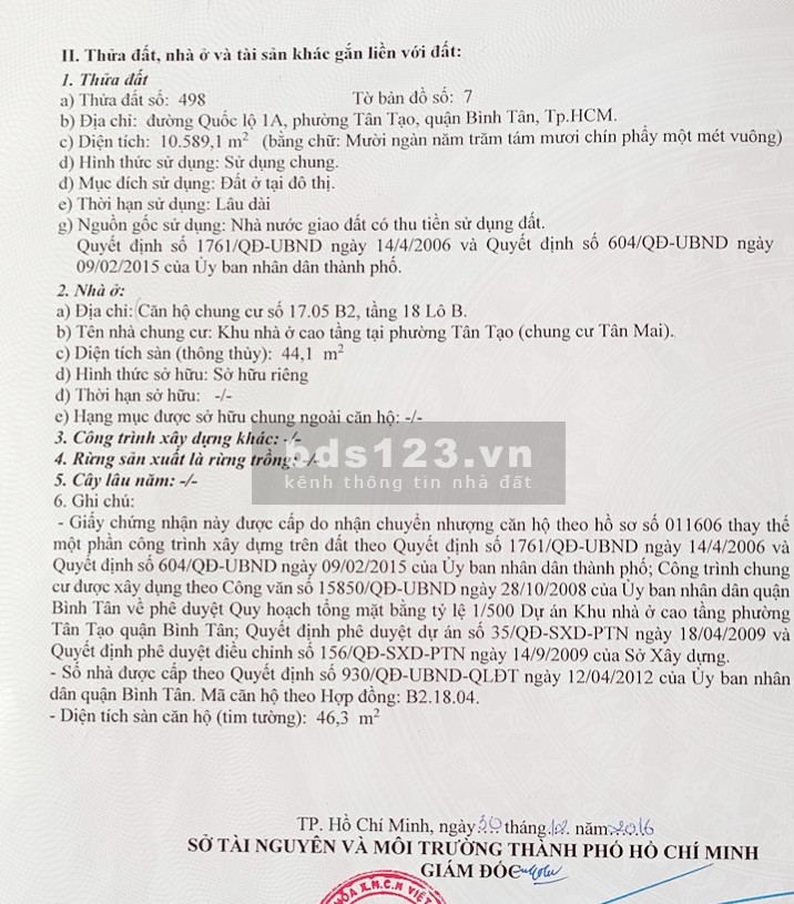 Chính chủ bán chung cư Tân Mai, Bình Tân, SHR, 47m2, 1,22 tỷ