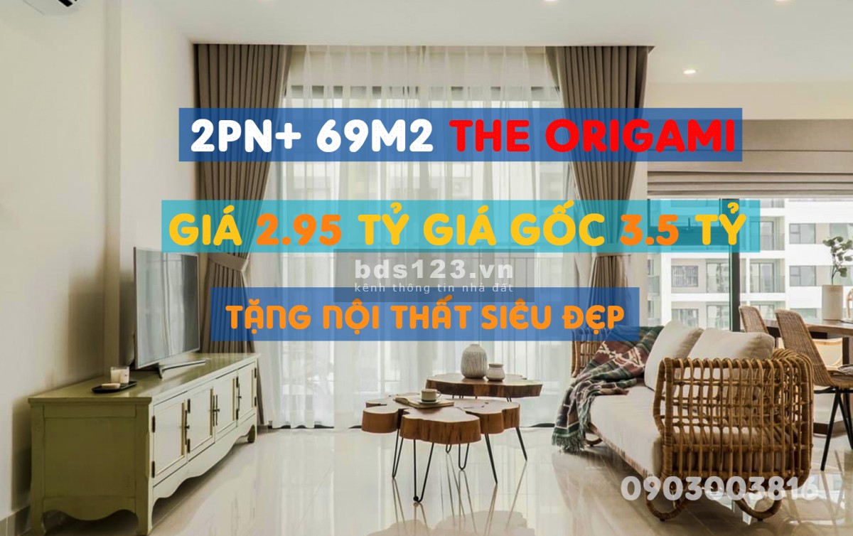 Bán Căn hộ Vinhomes Grand Park Origami giá 2,95 tỷ 2PN+ 69m2 cắt lỗ 600tr (BTP) (Nội thất siêu đẹp)