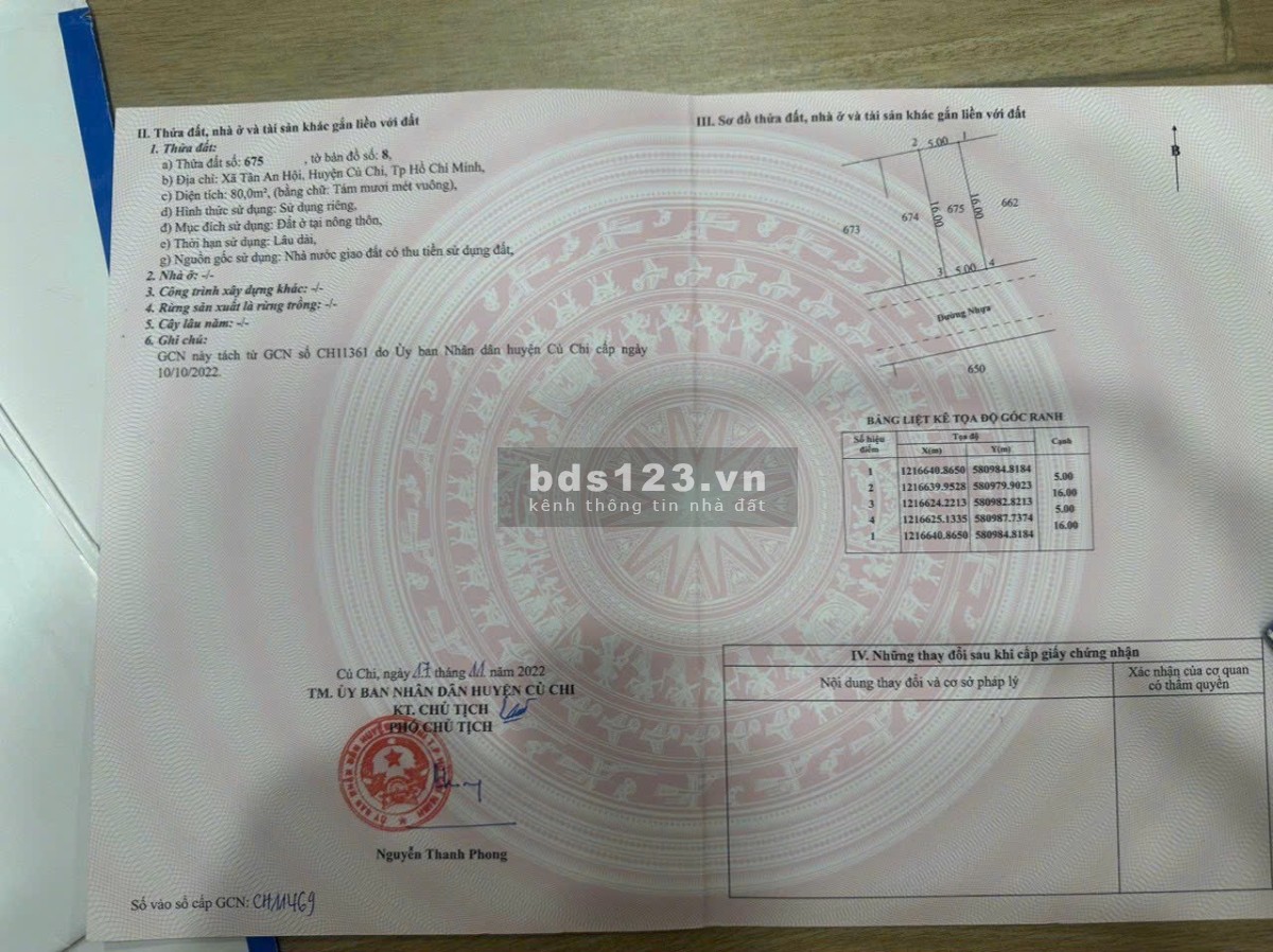 Bán ngộp lô đất full thổ cư 80m tại Tân An Hội Củ Chi giá chỉ 1 tỷ 490 TL