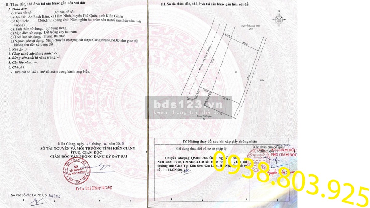 Bán 1053 m2 đất biển Hàm Ninh Phú Quốc tuyệt đẹp 0938 803 925