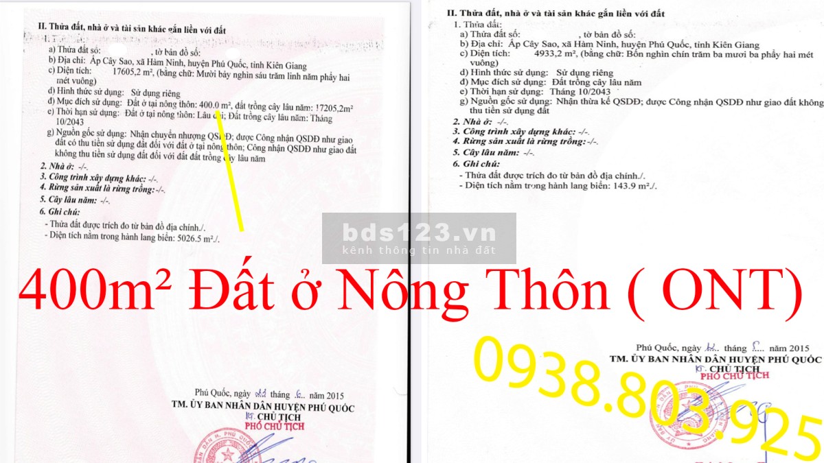 Bán đất 24212 m2 - 12 triệu/m2 đất biển cây sao hàm ninh phú quốc. 0938 803 925