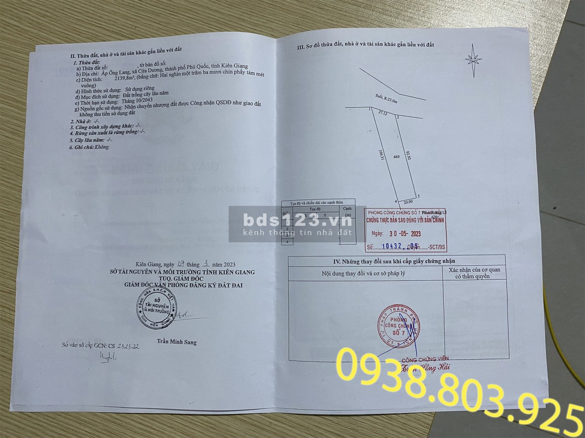 Bán đất gần biển Dinh Bà cửa Dương Phú Quốc có suối 0938 803 925