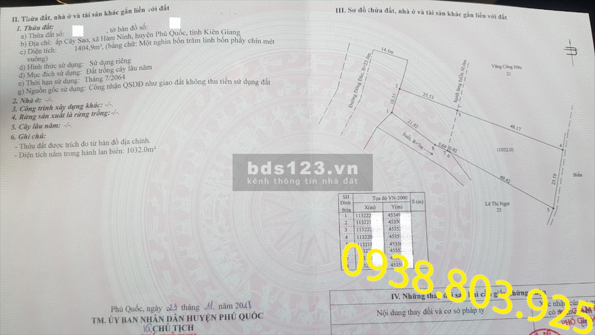 Bán đất chỉ 28 tỷ sở hữu ngay đất biển Cây Sao, xã Hàm Ninh, Phú Quốc. 0938 803 925