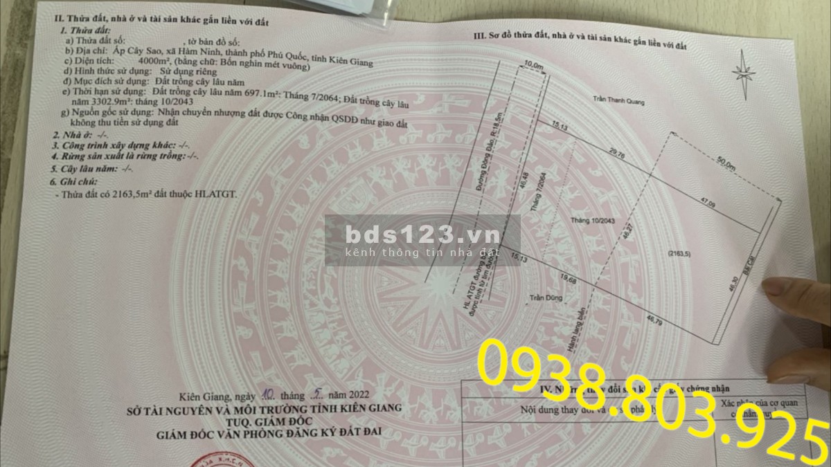 Bán 4000m2 đất mặt tiền và biển hàm ninh phú quốc - 0938 803 925