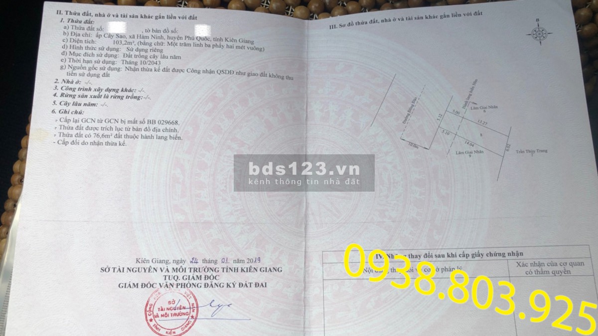 Bán đất thổ cư 3570 m2 mặt tiền biển cây sao phú quốc 0938 803 925