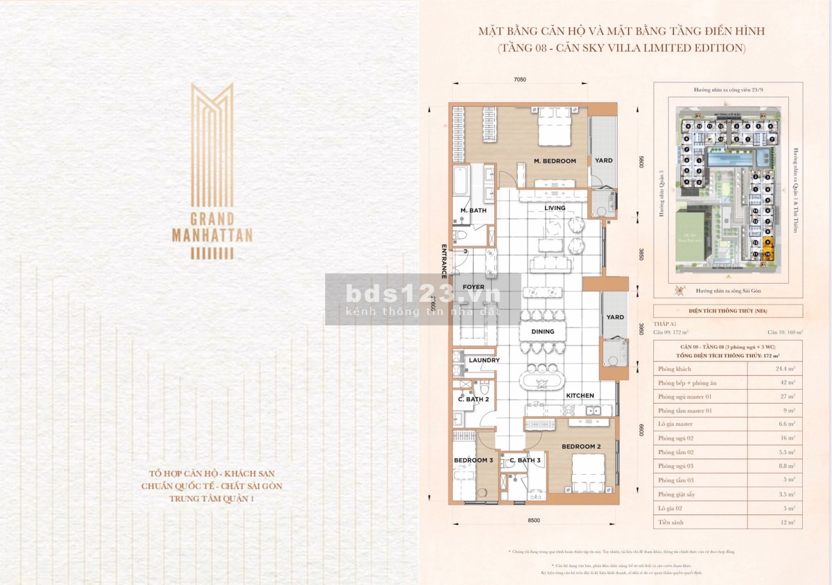 Trùm giỏ hàng chuyển nhượng bán căn hộ The Grand Manhattan quận 1; 2PN= 8.397 tỷ; 3PN= 13 tỷ