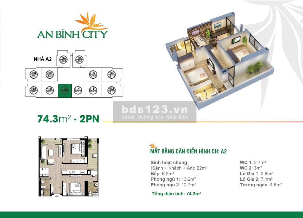 Bán căn hộ 2 ngủ hiếm còn sót lại tòa A2 An Bình City full nội thất sổ đỏ giá chỉ nhỉnh 3 tỷ
