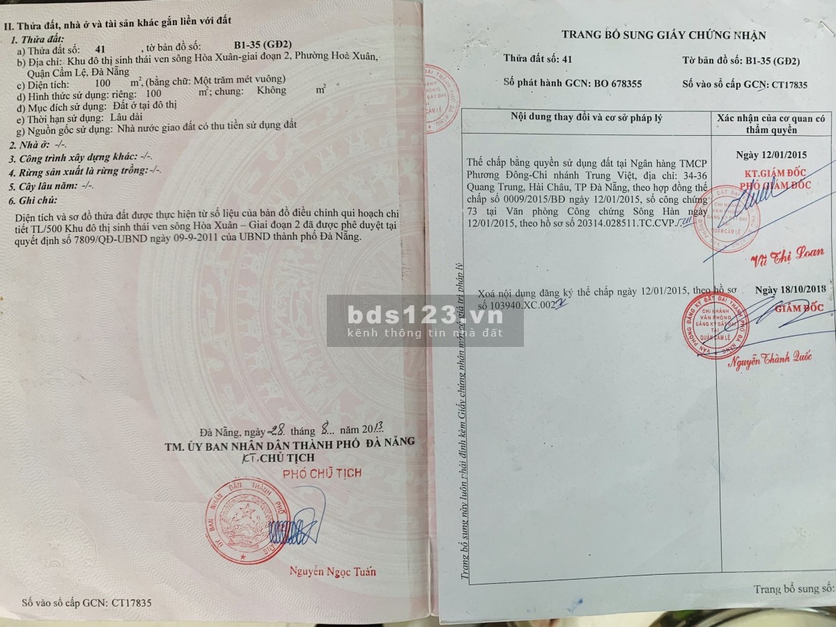 Tôi cần bán đất mặt tiền 100m2 127 Nguyễn Công Trừng, khu cán bộ dân trí cao cấp Hòa Xuân giá 3.6 tỷ