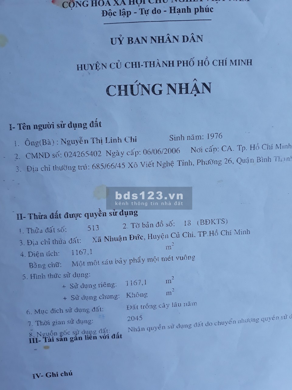 Bán 1150m2 đất mặt tiền đường Bà Thiên xã Nhuận Đức h Củ Chi
