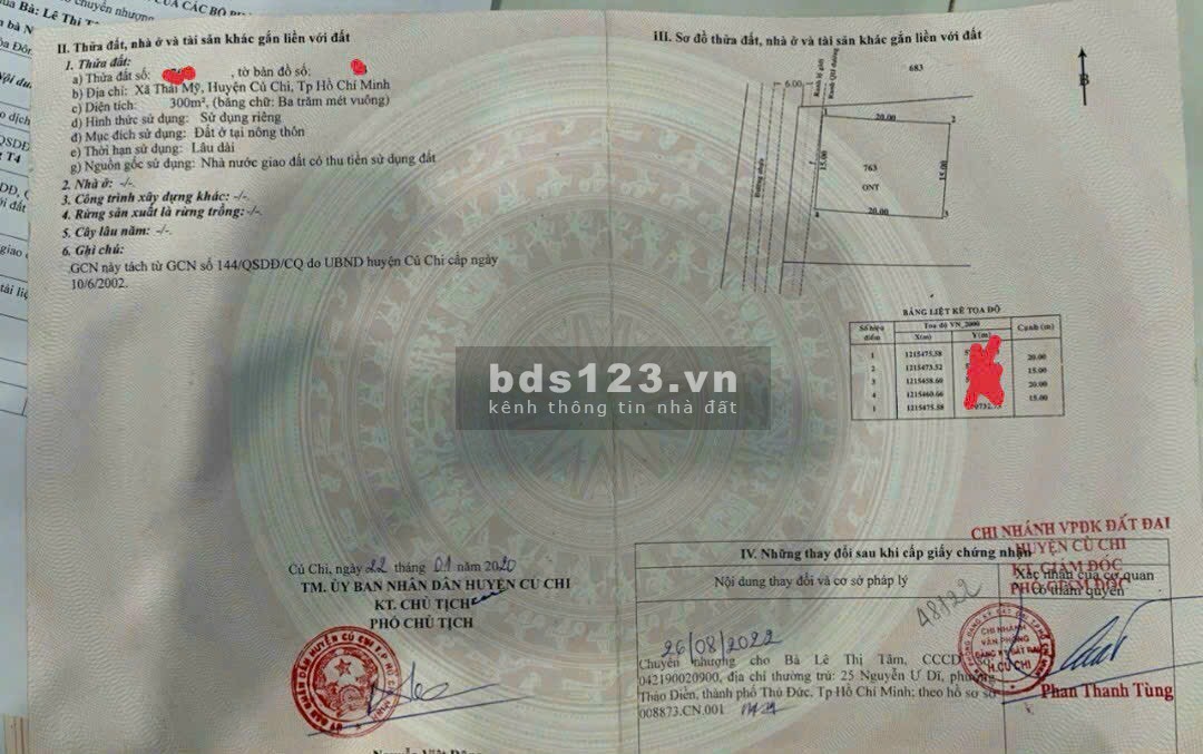 Cần bán lô đất thổ cư 300m 1 sẹc Tỉnh lộ 7 Củ Chi giá chỉ 1 tỷ 450
