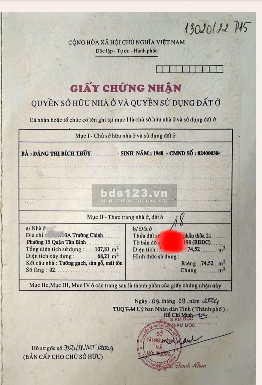 Bán nhà 74m2 698 Trường Chinh, Phường 15, Quận Tân Bình, TPHCM