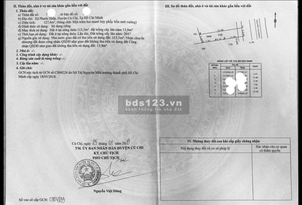Bán đất chính chủ DT 127m², full thổ MT đường Nguyễn Thị Rành, Phước Hiệp giá 1,39 tỷ