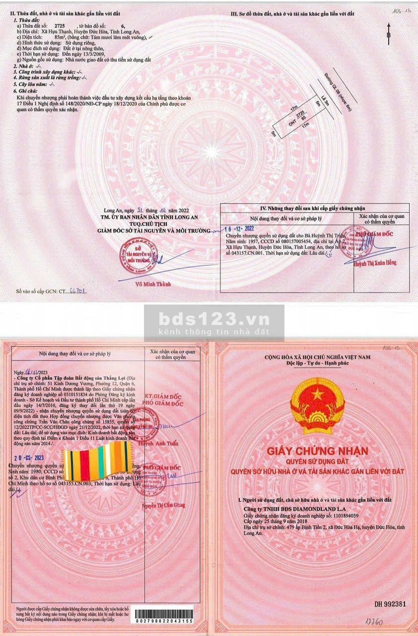 Hot 35 suất nội bộ đất nền sổ đỏ riêng ngay KCN Hựu Thạnh, Lương Hoà Bình Chánh giá chỉ 379 triệu