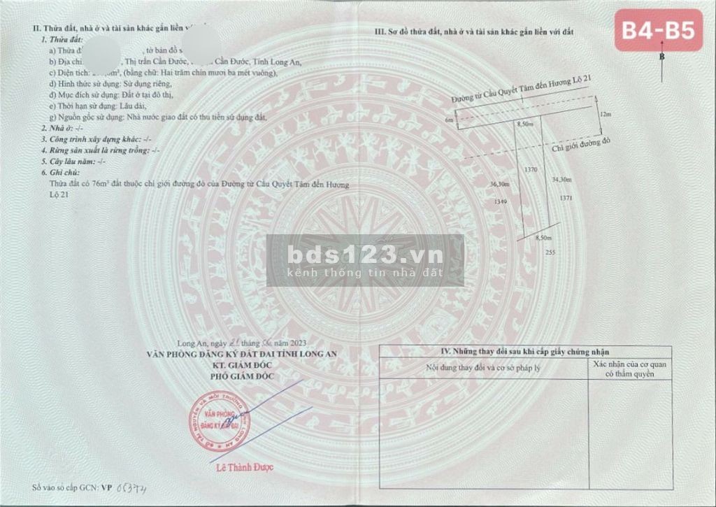 Bán đất trung tâm Cần Đước, sổ hồng riêng đất ở đô thị, chỉ 300 triệu