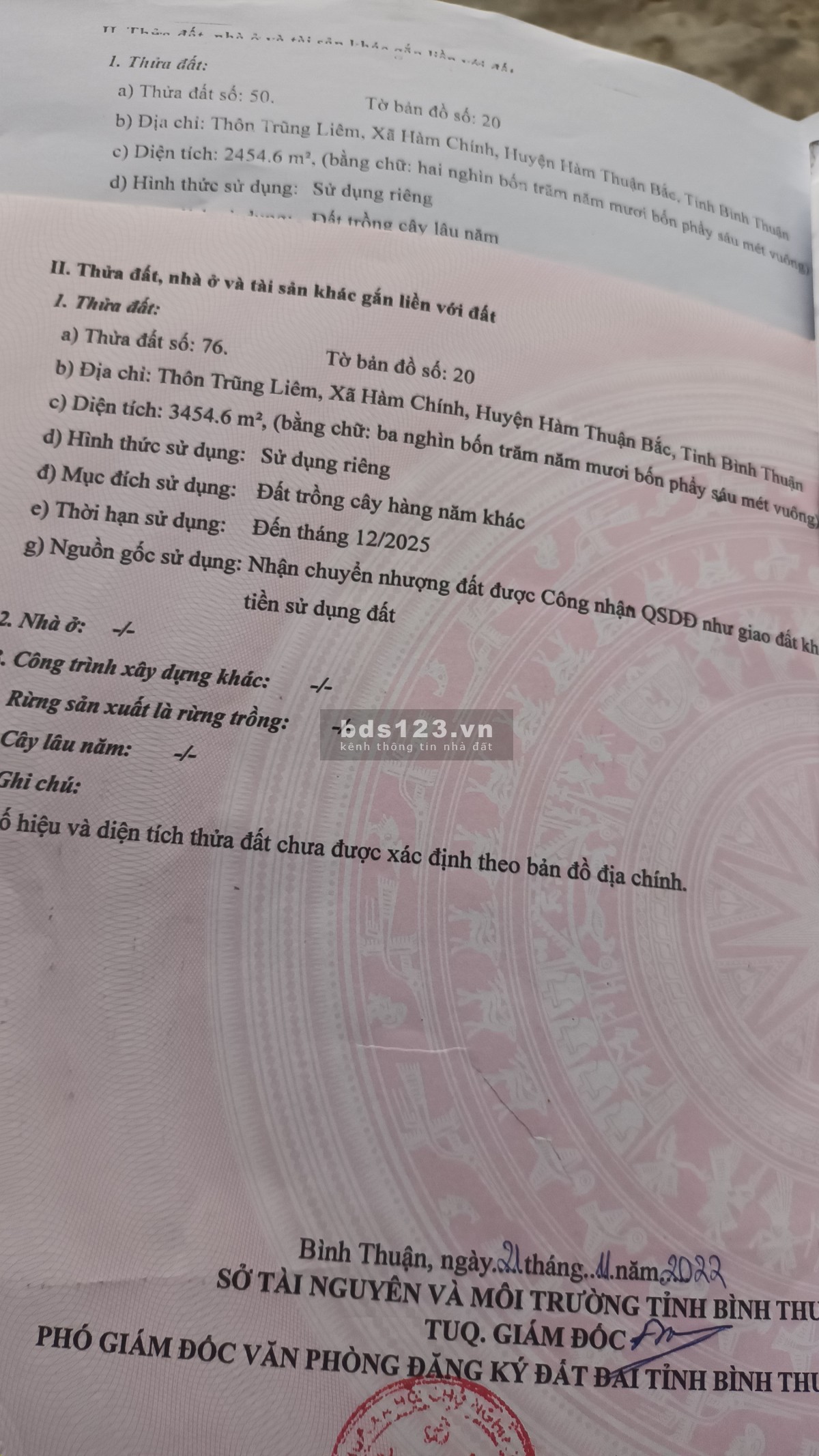 Đất Bình Thuận 1059m2 mặt tiền đường hạ giá 250tr
