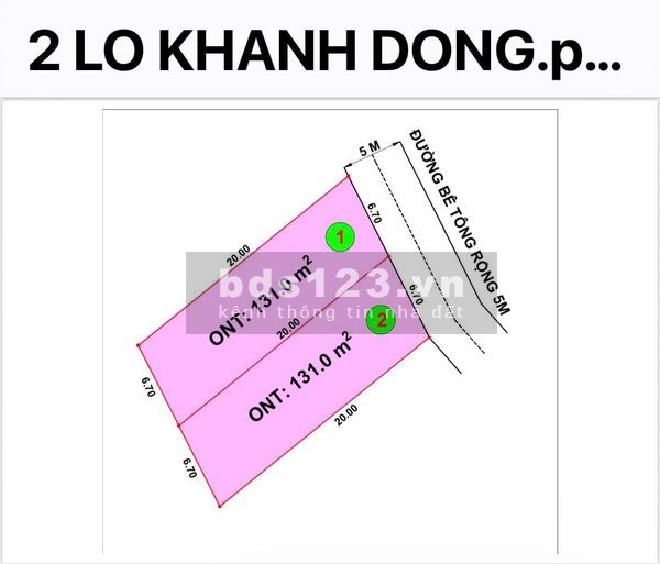 Bán 02 lô đất Khánh Đông Full Thổ Cư tài chính nhỏ !