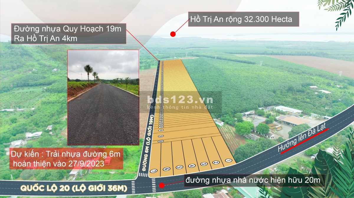 Bán đất vườn ngay mặt tiền QL20 gần KDL Hồ Trị An, sổ hồng công chứng ngay, ngân hàng hỗ trợ vay 50%