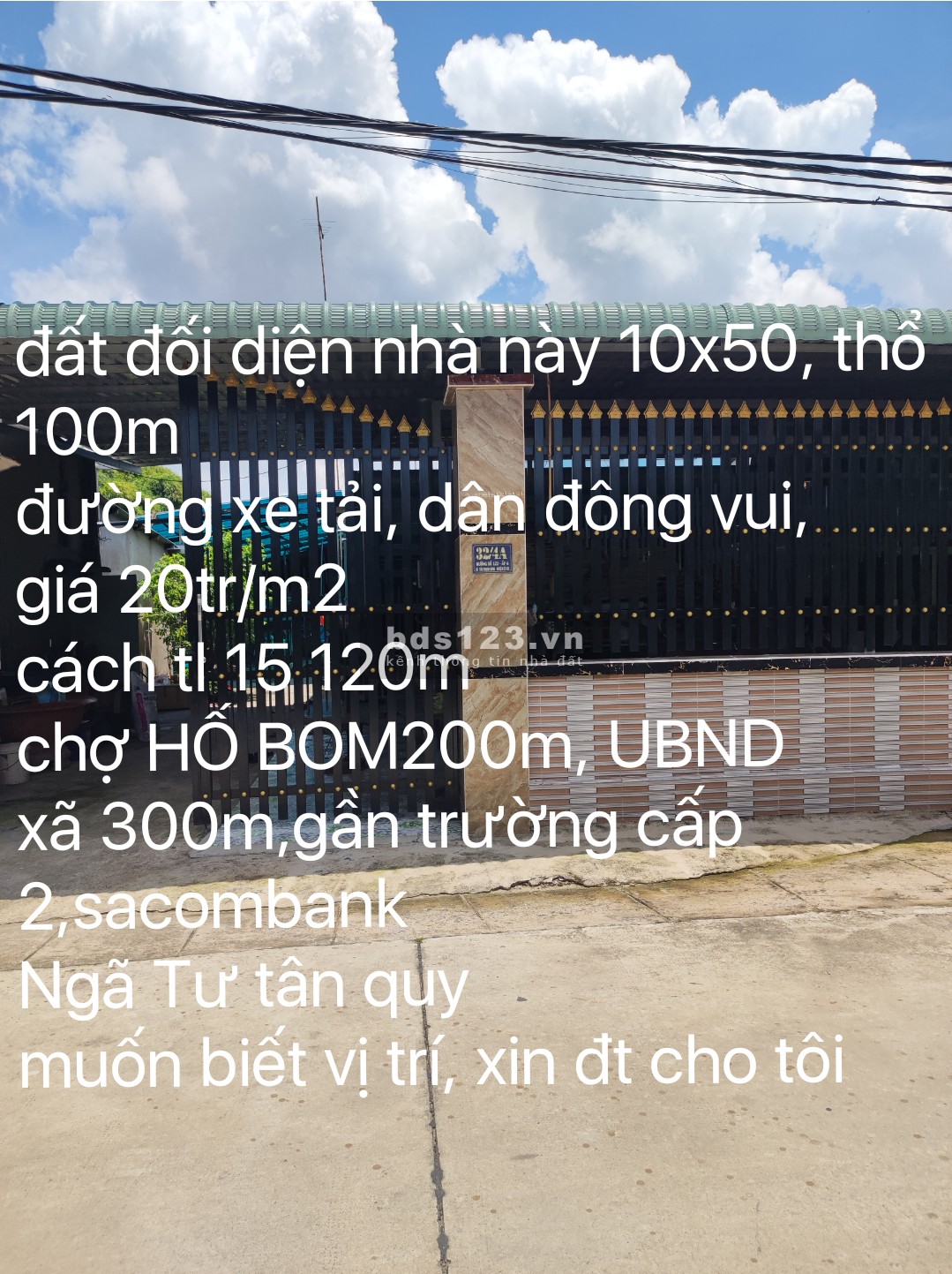 Cho thuê 10X50, thổ 100M chính chủ đường xe tải xã Tân Thạnh Đông, Củ Chi, TL15 120m, gần chợ