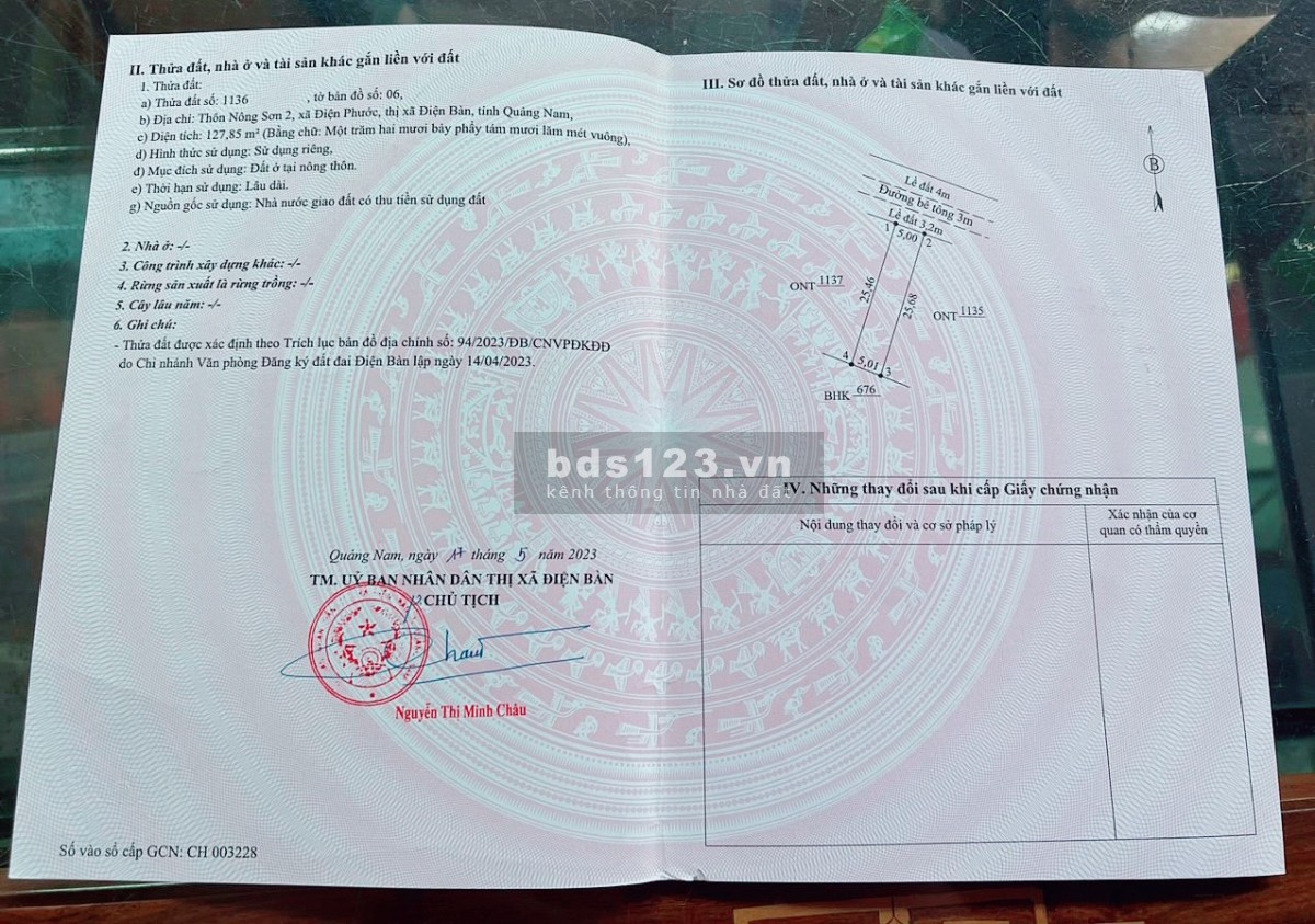 Bán đất sổ đỏ Điện Bàn cắt lỗ còn 790 triệu, diện tích 128m² ngân hàng cho vay 50% LH: 0918852552