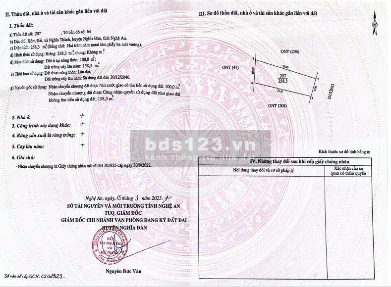 Cần bán đất 258m2 tại Nghĩa Đàn, Nghệ An