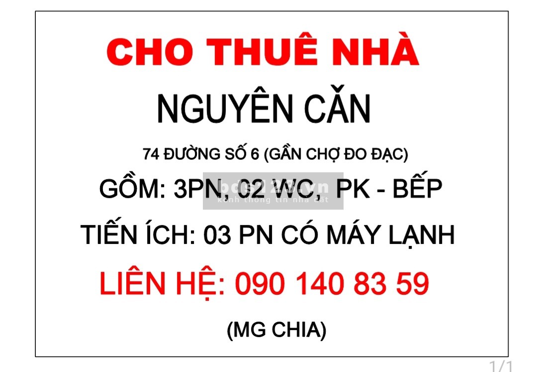 Cho thuê nhà nguyên căn Ngay chợ Đo đạc - quận 2