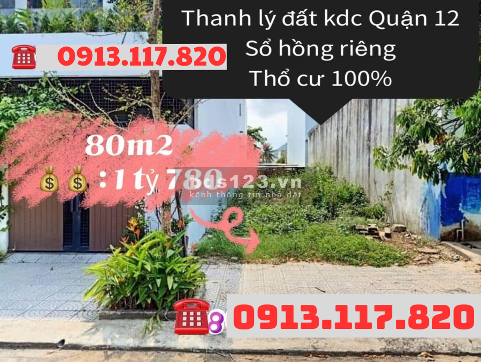 Thanh lý gấp lô đất khu dân cư Quận 12, TPHCM