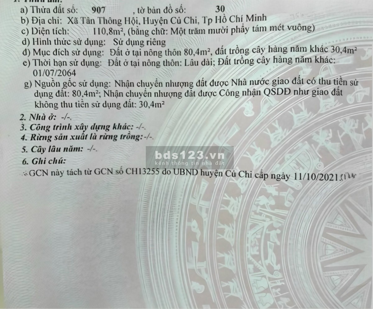 Bán nhà Củ Chi, Trần Tử Bình, Tân Thông Hội, DT 111m2 , SHR, Giá cắt lỗ 675tr