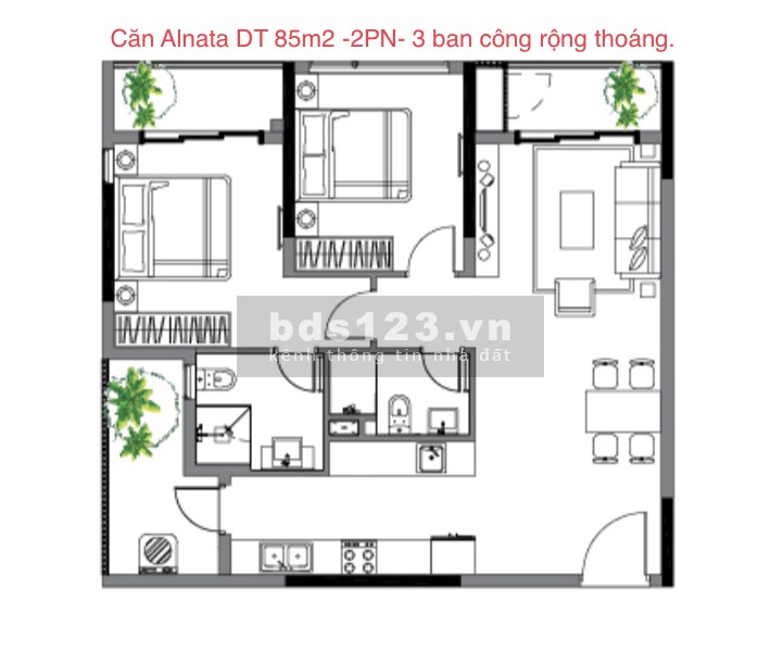 Chỉ 4TỶ Căn Alnata 87m2-2PN-3 ban công, view Đông Bắc giá gốc hợp đồng. Celadon - Diamond Alanta
