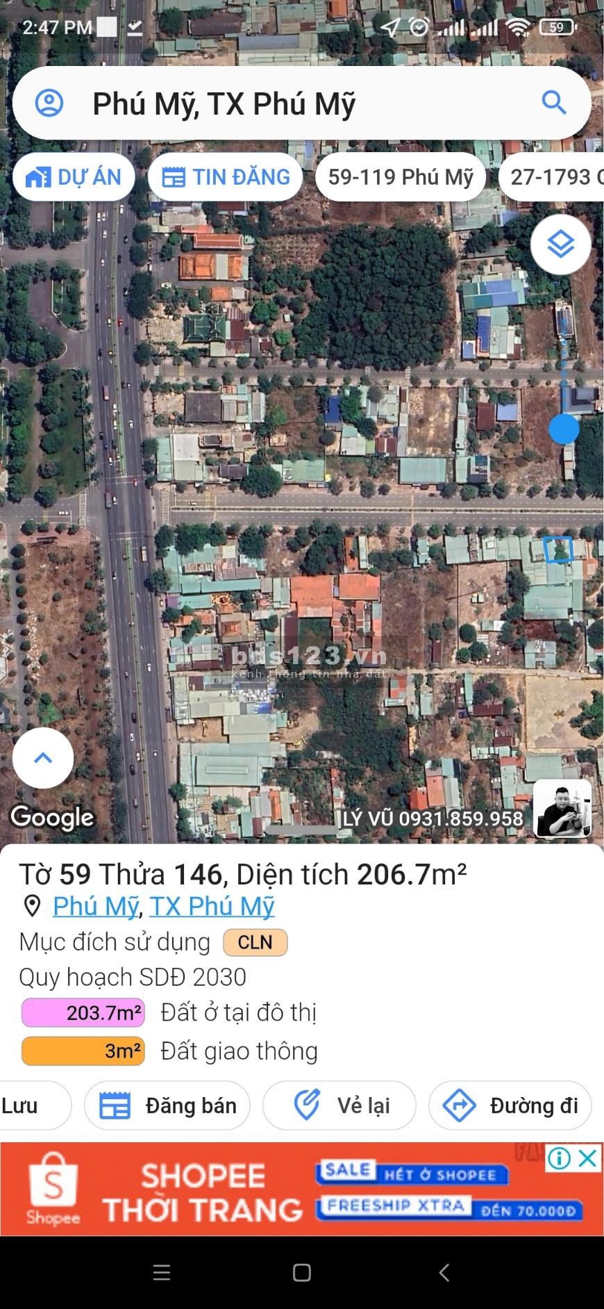 Bán lô đất lớn mặt tiền đường Lê Duẩn cách QL51 2 phút đi xe