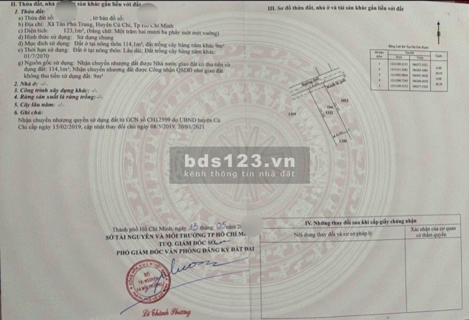 Bán đất ngợp, thổ, Lê Thị Sắt, Tân Phú Trung, Củ Chi, 123m2, 575tr, Sổ Sẵn