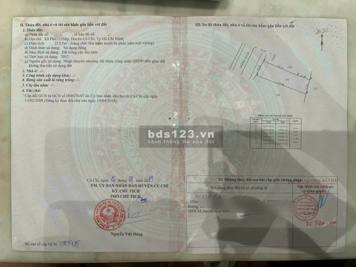 Bán 213m2 đất thổ đường số 80, Phước Hiệp, Củ chi, SHR, 550tr, thương lượng!