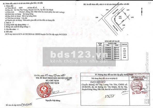 VIB phát mãi lô góc 2 mt đường nhựa 12m 130m full thổ giá 2 ty650 Tân Phú Trung Củ Chi