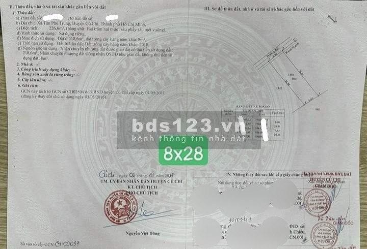705 triệu SHR, 226m2 full thổ đường 101, Tân Phú Trung, Củ Chi.