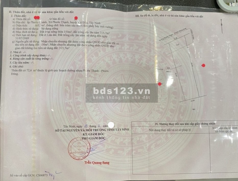 Ra nhanh lô đất 510 triệu SHR 466m2 tại ấp Phước Chánh, Phước Thạnh, Gò Dầu.