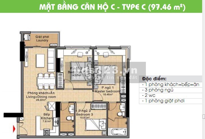 Cần bán CH chung cư Era Town, 3PN 97m2 full nội thất. Giá 2.4tỷ. LH 0902 952 207.