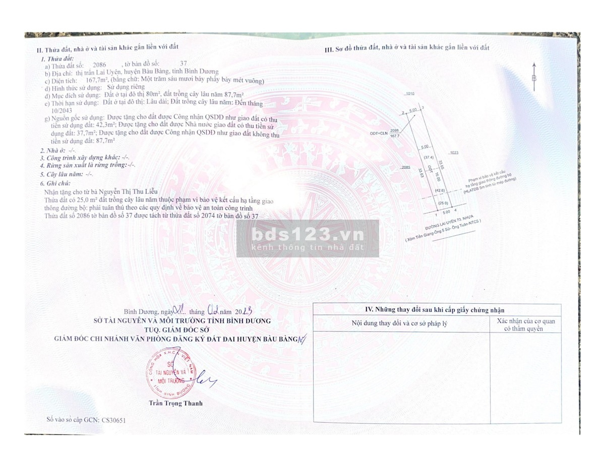 Bán nhanh lô đất mặt tiền đẹp ngay QL.13, Gần Chợ Bàu Bàng. có hỗ trợ vay mua