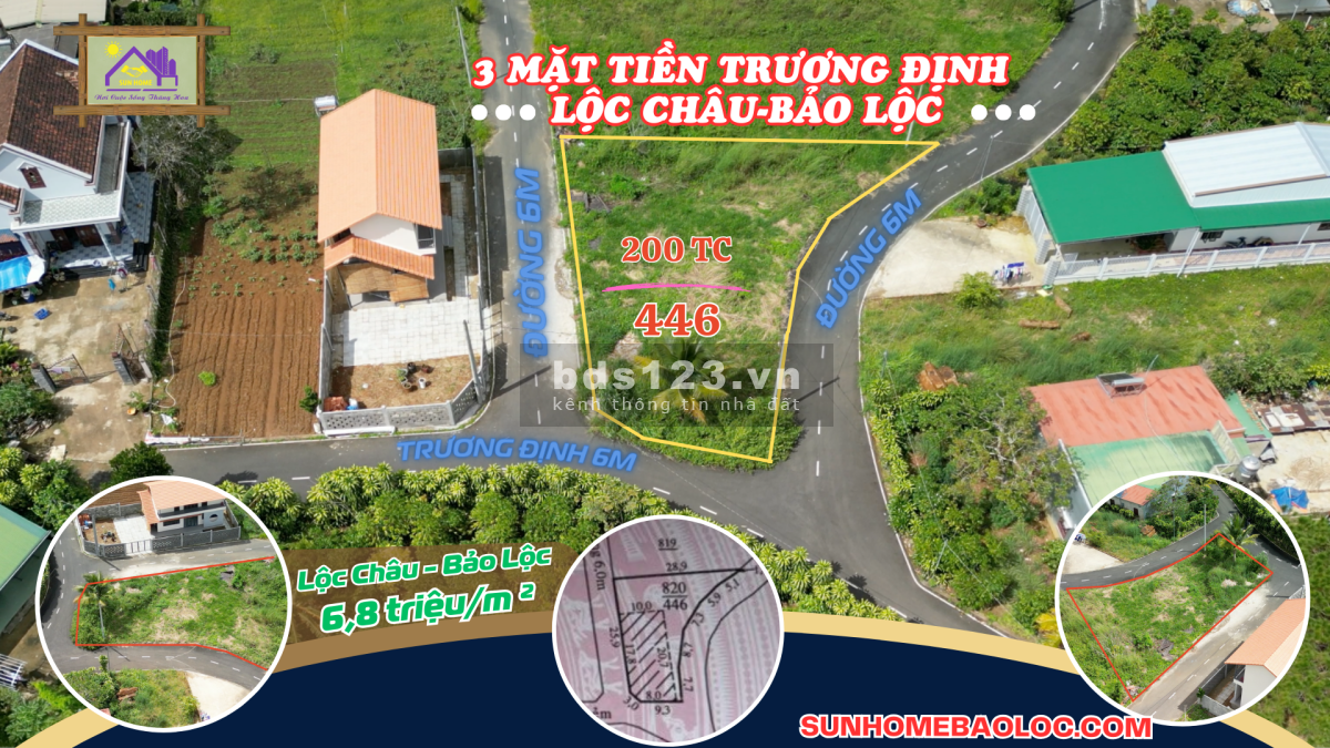 Đất biệt thự 3 mặt tiền nằm ngay Lộc Châu, TP Bảo Lộc, Lâm Đồng