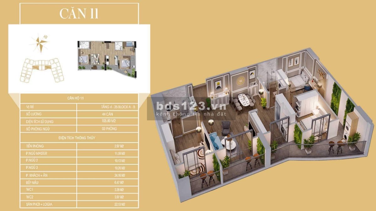 Cần bán căn 3 phòng ngủ 105m2, tầng trung, hướng đông nam view công viên giá chỉ nhỉnh hơn 3,x tỷ