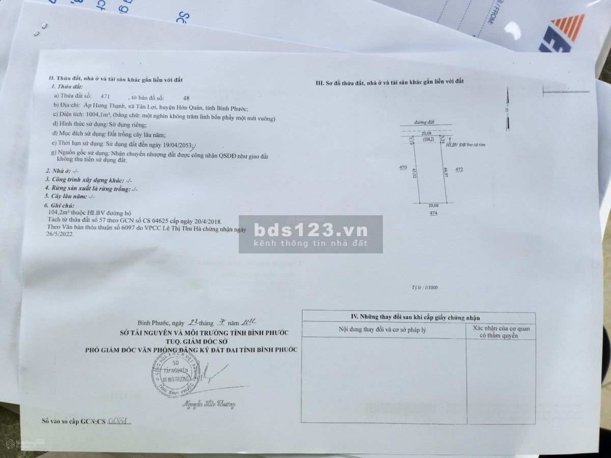 Bán đất chính chủ rộng 1000m2, 20x50m, đường bê tông, dân cư đông đường thông giá 450 triệu