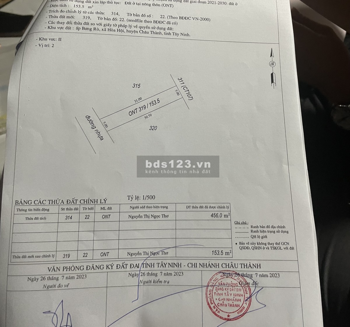 Cần bán đất Châu Thành Tây Ninh 150m2 full thổ mặt tiền đường nhựa