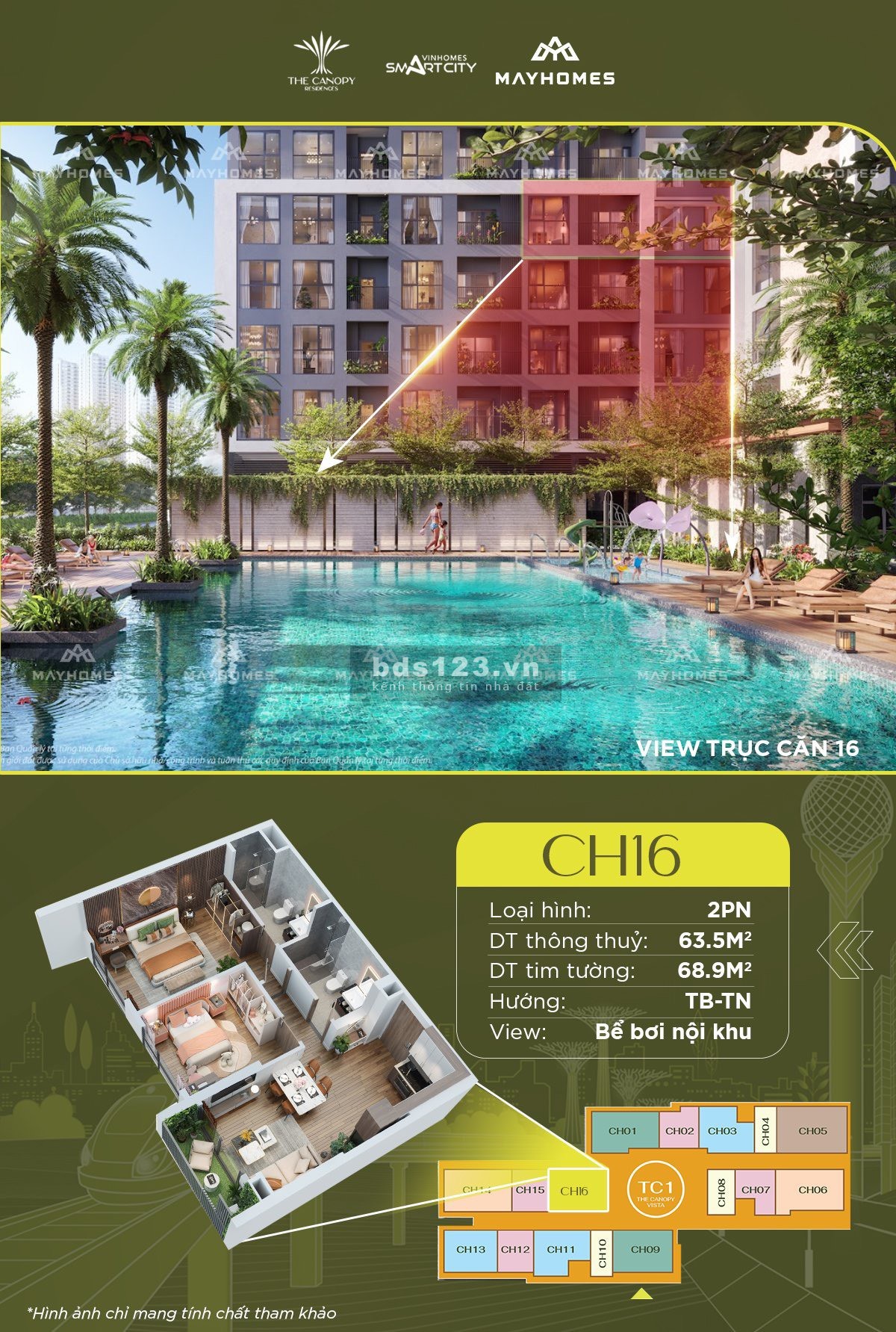 Bán căn hộ Vinhomes Smart City 2PN, DT 70.5m², có view nội khu theo phong cách Singapore, CK khủng