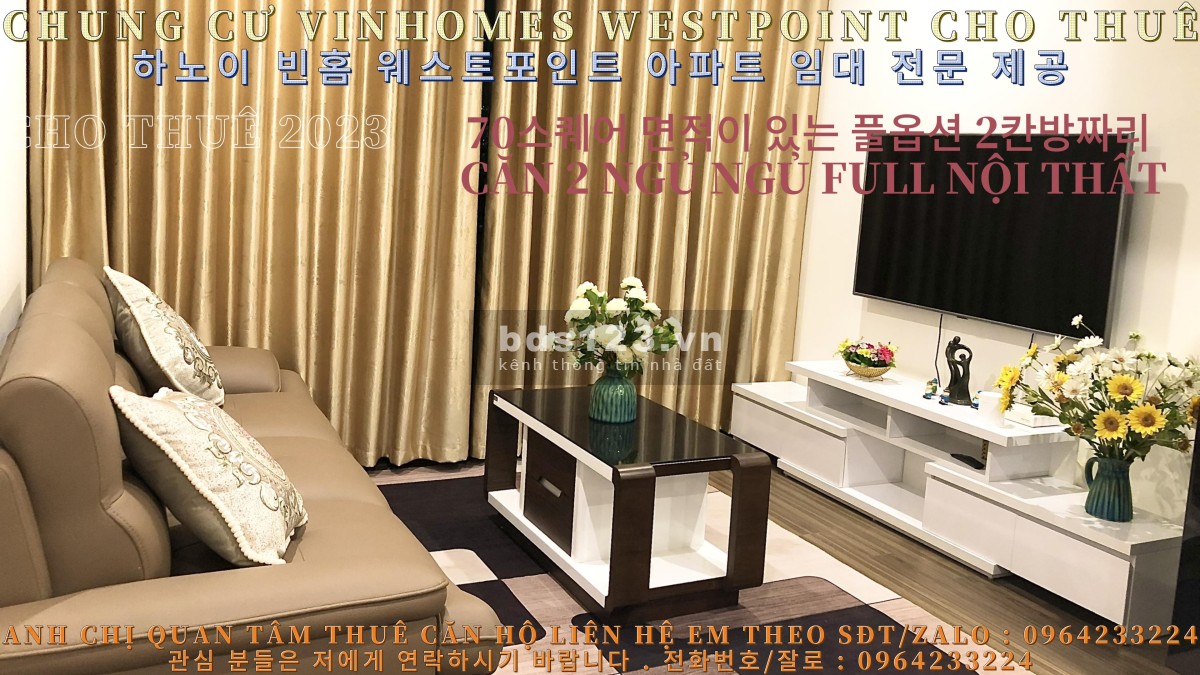 (Chung Cư Vinhomes West Point Số 1 Đỗ Đức Dục) Cho Thuê Căn 2 Ngủ Full Nội Thất Diện Tích 70m