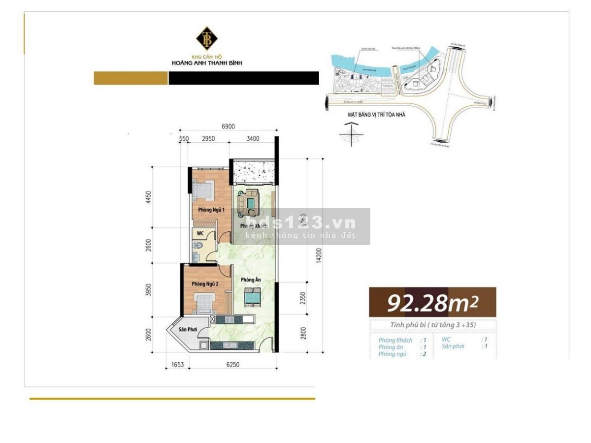Chính chủ cần Bán căn 92m2 2PN 2WC Hoàng Anh Thanh Bình kế bên Lotte